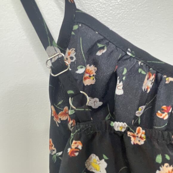 Shein Sun Dress Y2K Babydoll Vibes Midi Black Ditsy Floral Spagetti Strap Slit M - Picture 6 of 12